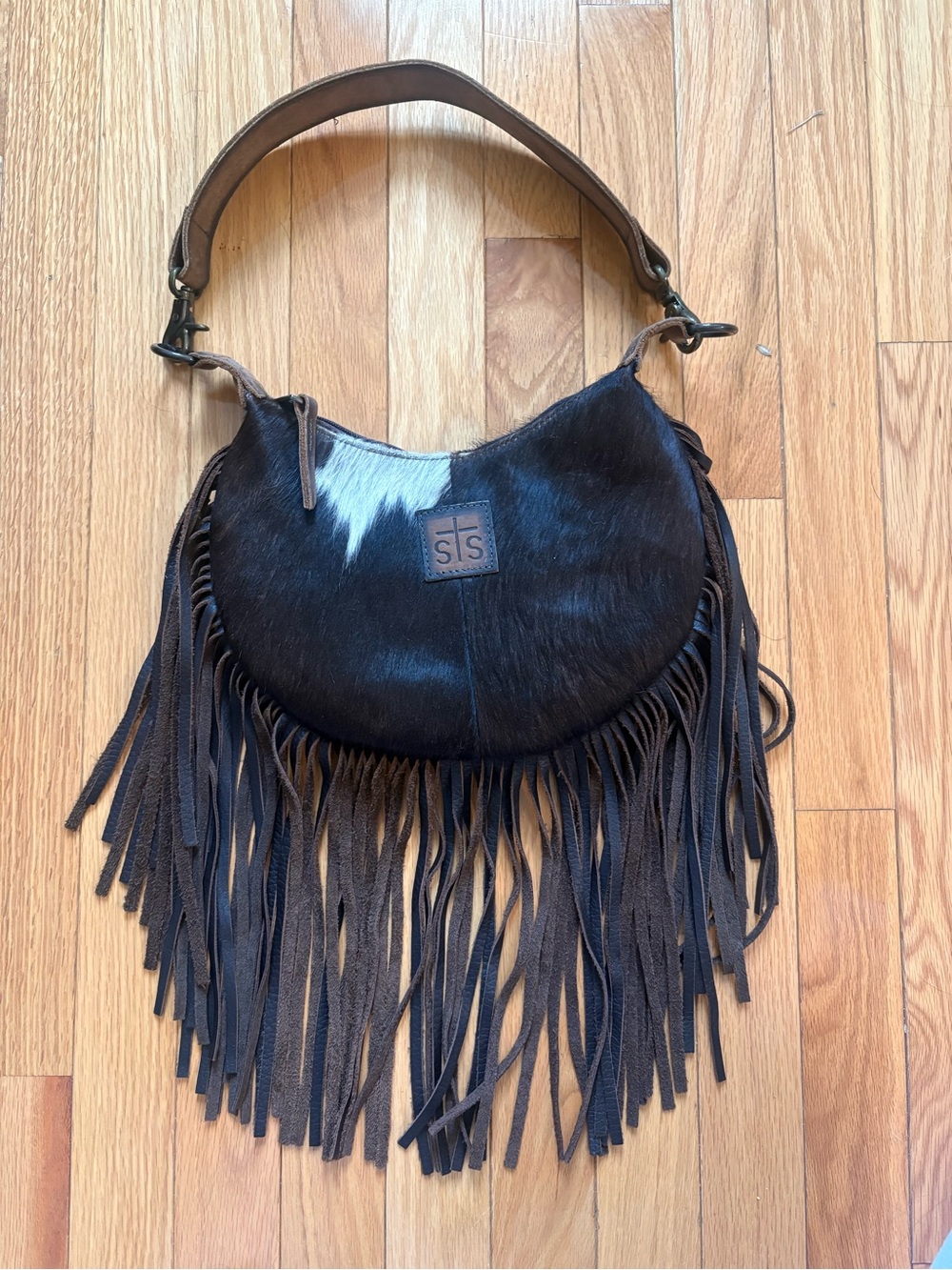 STS Ranchwear Black Fringe Shoulder Bag with White Patch